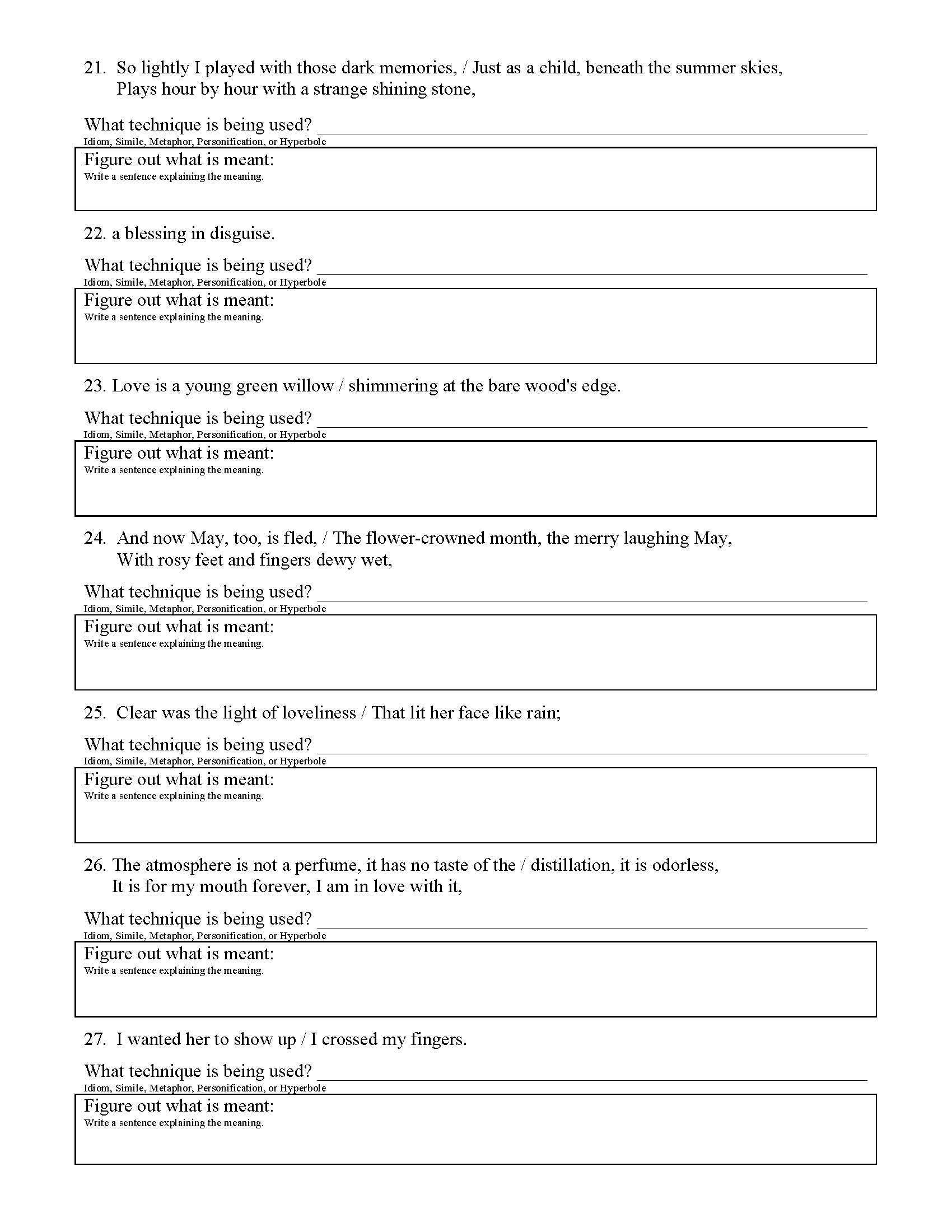 Christmas Figurative Language Worksheet | Printable