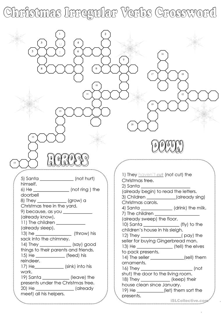 Christmas Irregular Verbs Crossword (With Key) - English Esl