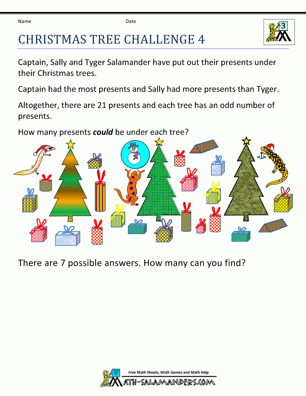 Christmas Worksheet Third Grade