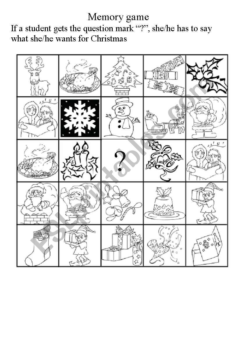 Christmas Memory Game - Esl Worksheetmelissacolo