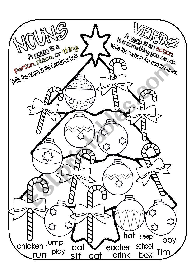 Christmas Nouns And Verbs Worksheets TracingLettersWorksheets