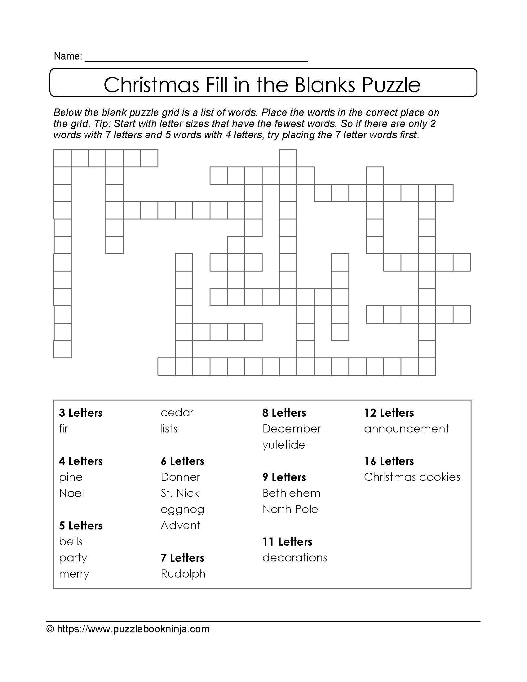 Christmas Printable Puzzle. Free Fill In The Blanks. | Fill