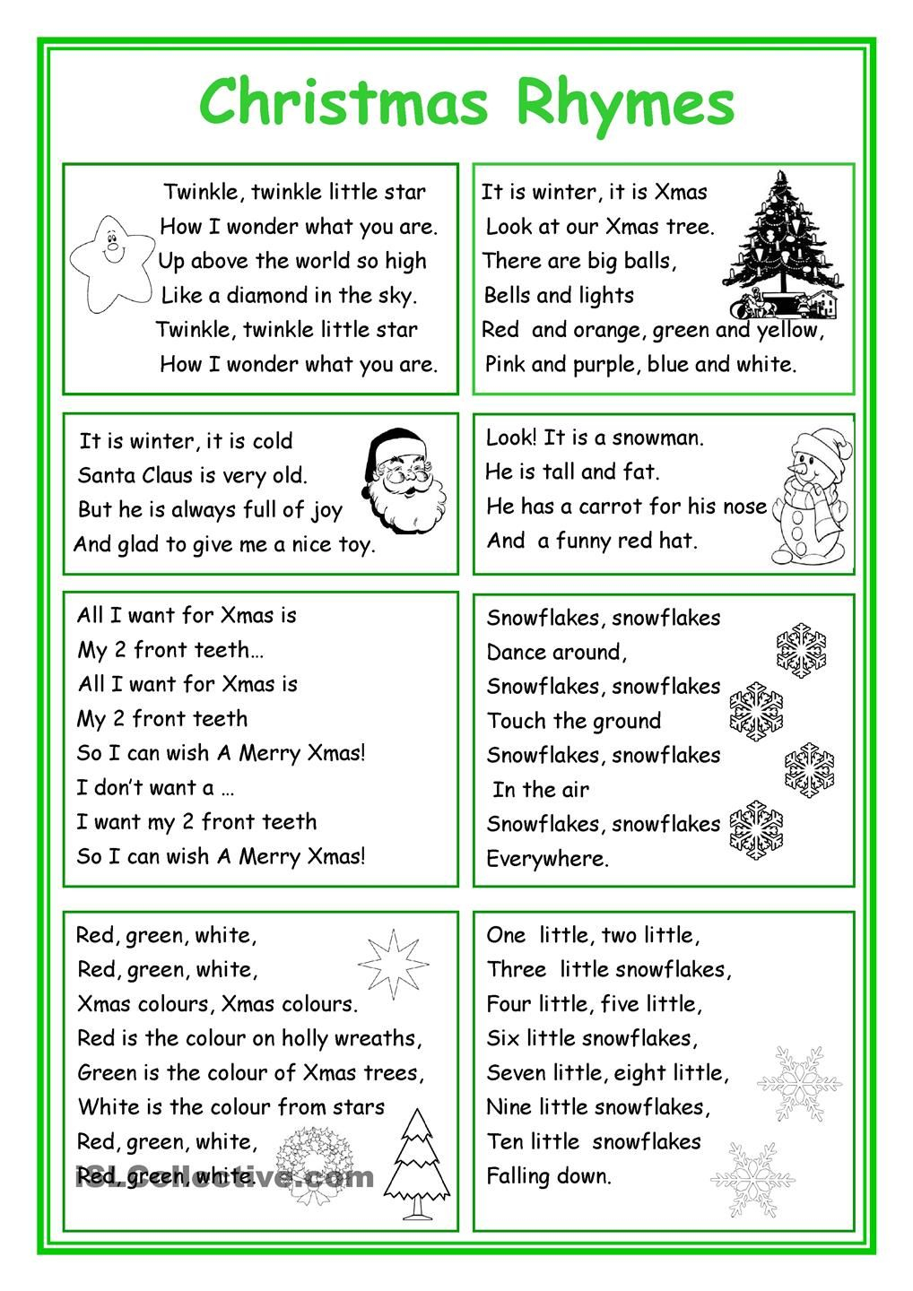 Christmas Rhymes | Christmas Worksheets, English Rhymes