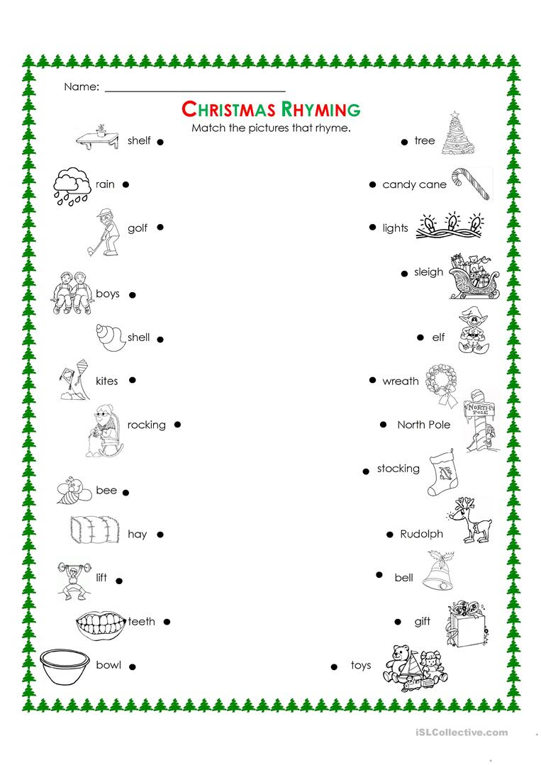 Christmas Rhyming - English Esl Worksheets For Distance