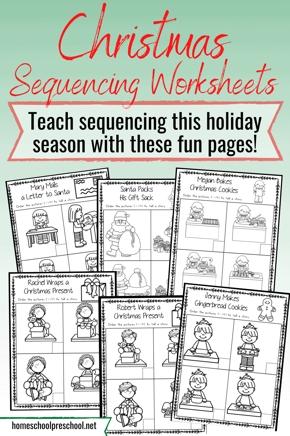 Christmas Sequence Worksheet Pack - Homeschool Preschool