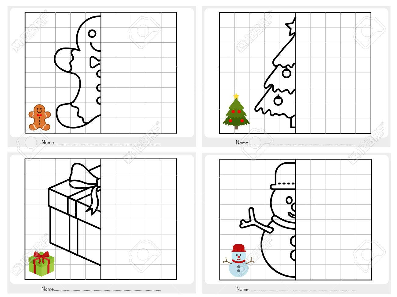 Christmas Theme Activity Sheet - Symmetrical Picture - Worksheet..