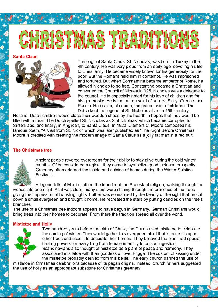 Christmas Traditions - English Esl Worksheets For Distance