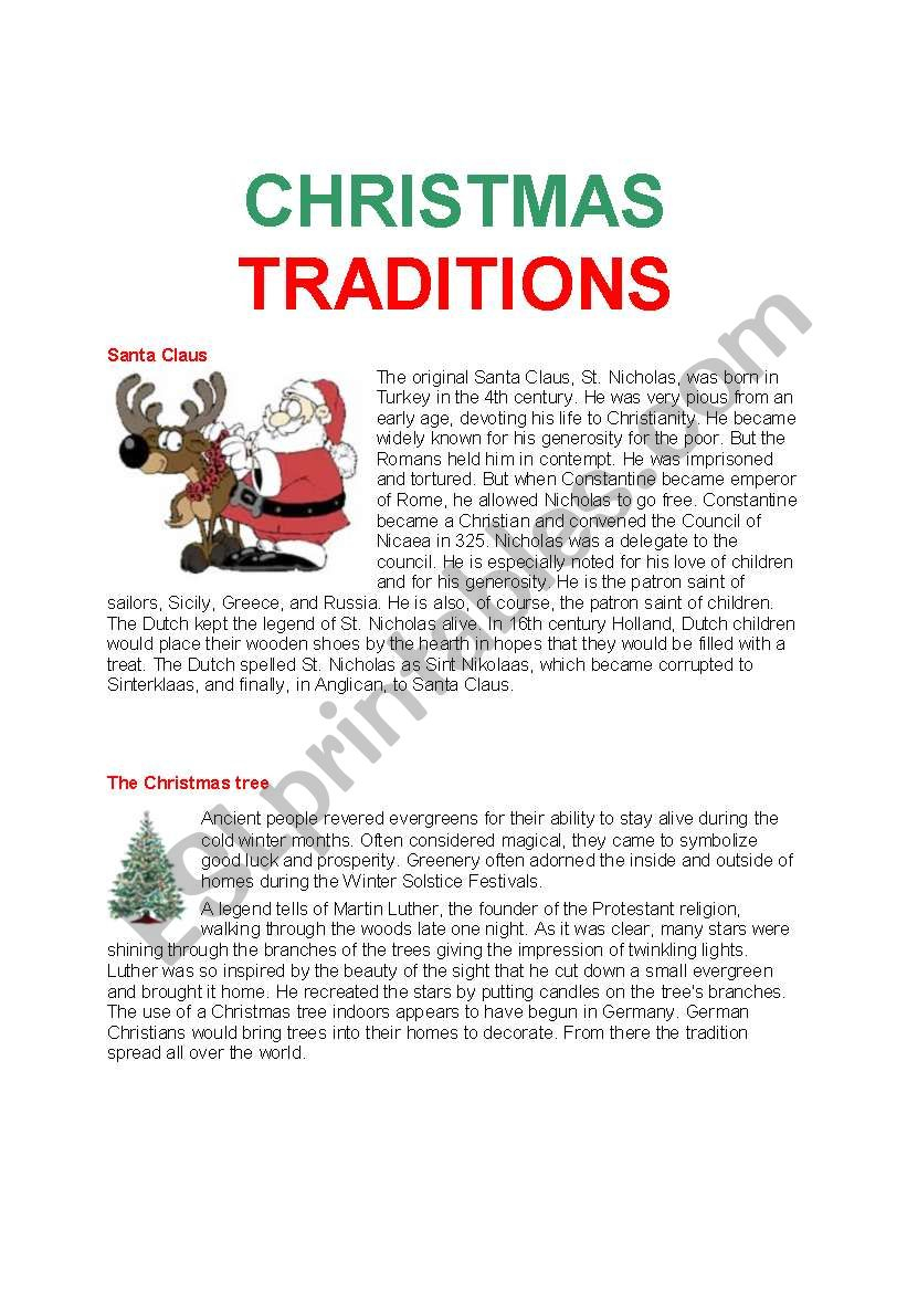 Christmas Traditions - Esl Worksheets.lefevre