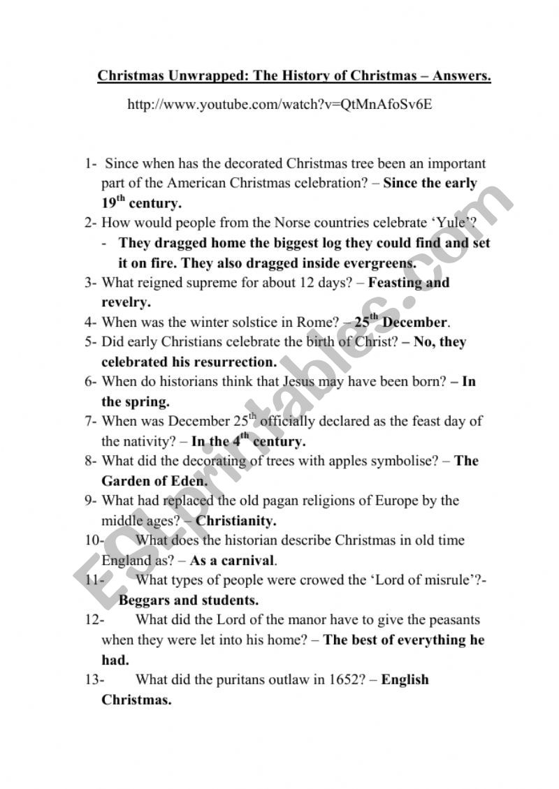 Christmas Unwrapped Documentary - Comprehension Questions