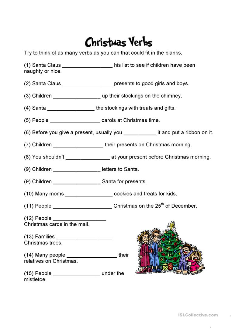 Christmas Verbs - English Esl Worksheets For Distance