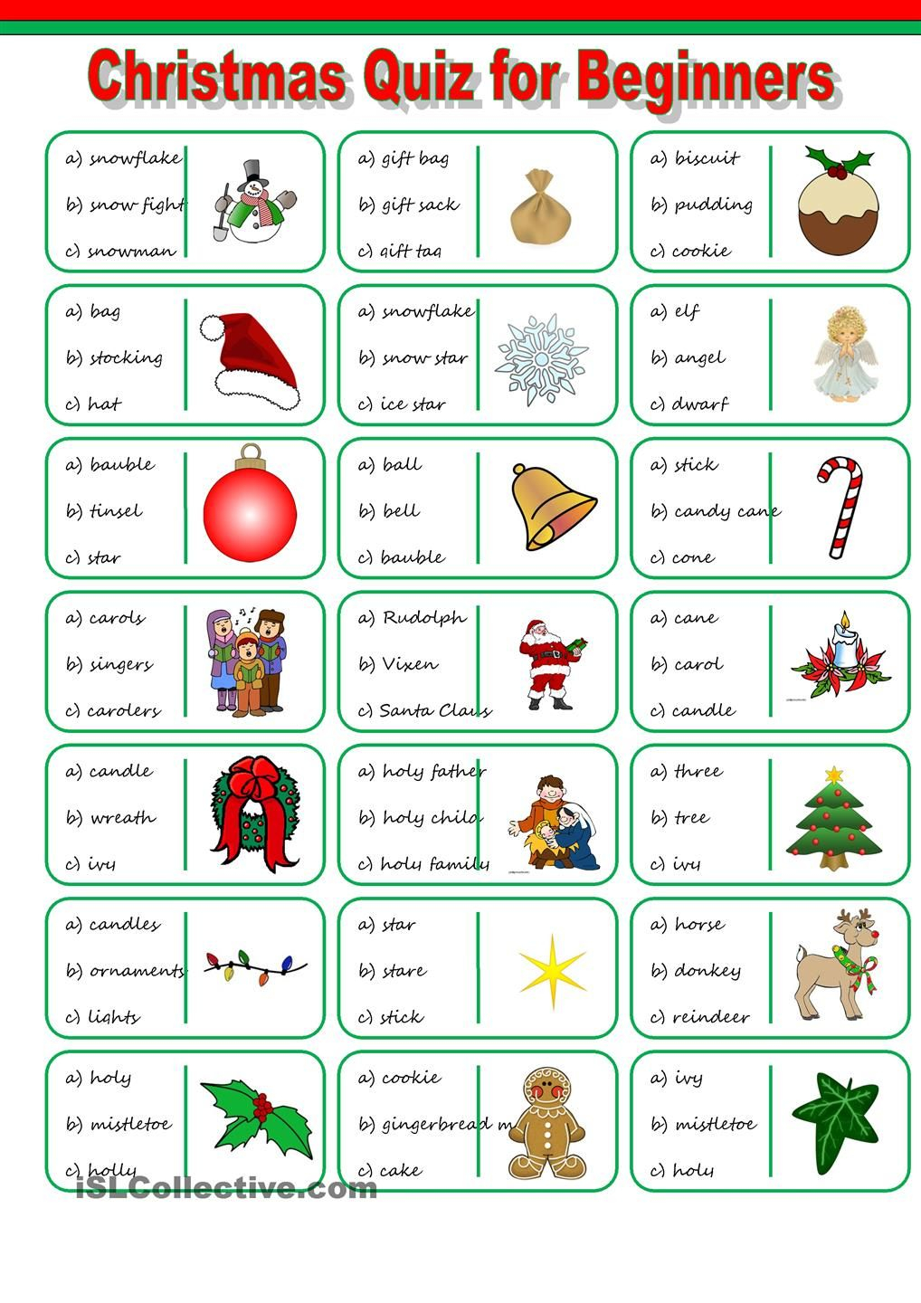 Christmas Vocabulary Quiz | Christmas Worksheets, Vocabulary