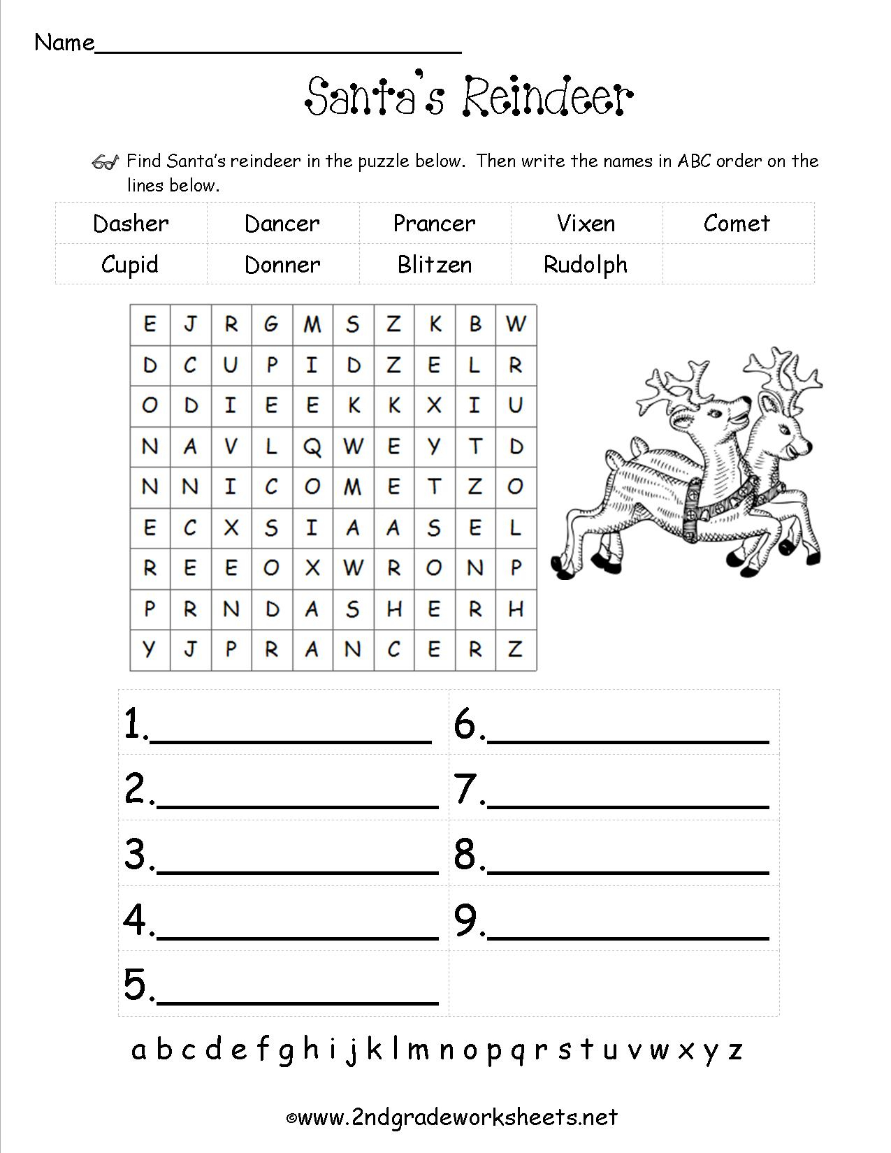 Christmas Worksheets And Printouts Free Second Grade Math