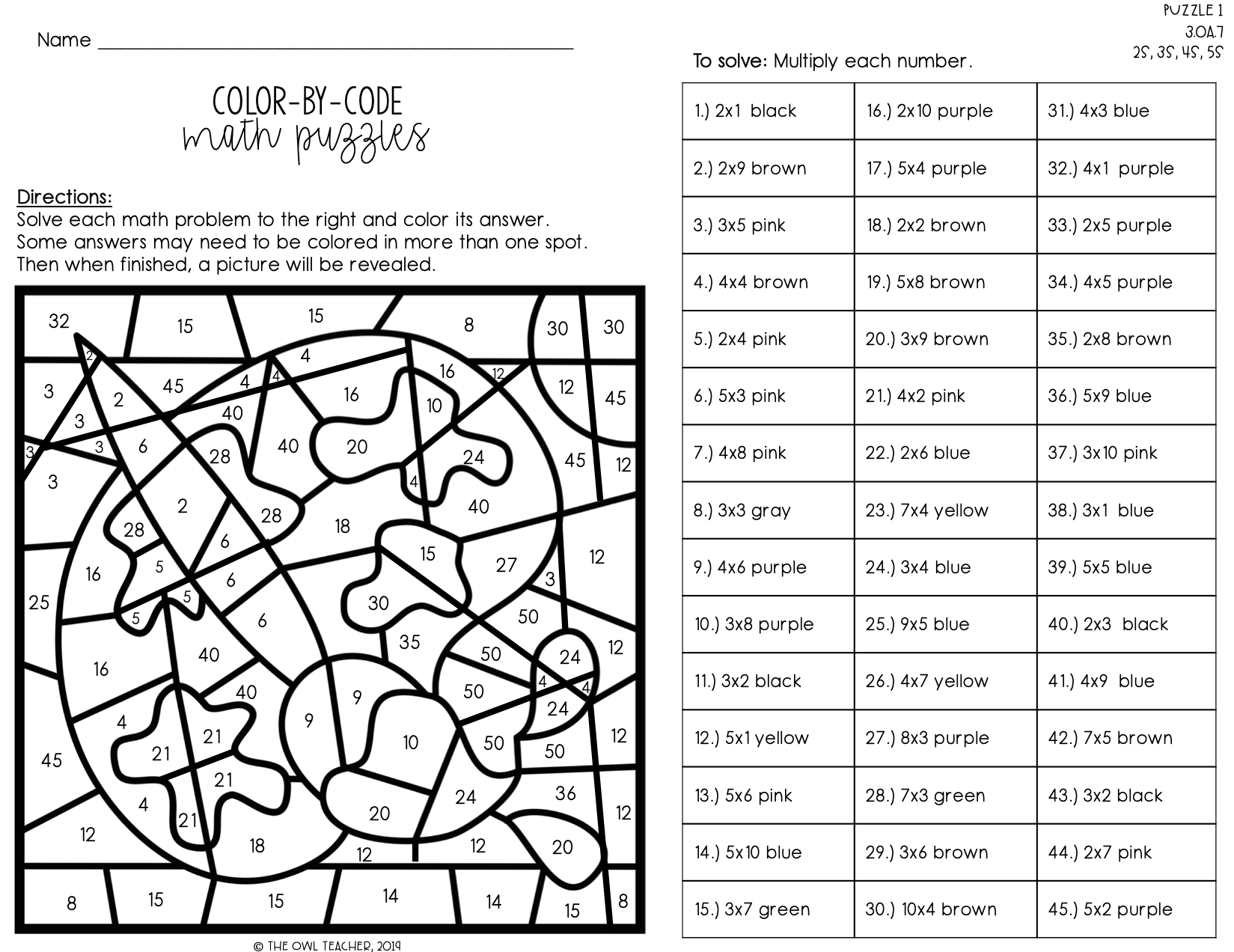 Christmas Multiplication Color By Number Printable Worksheets