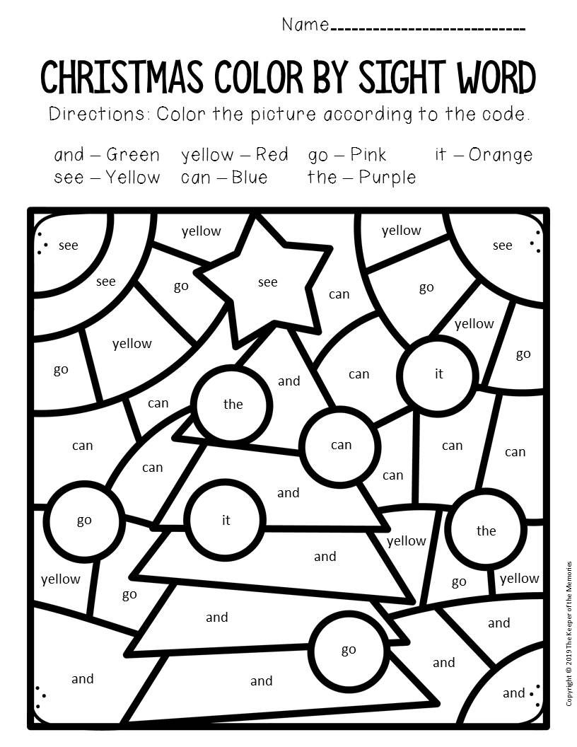 Colorsight Word Christmas Pre-K Worksheets | Sight Words