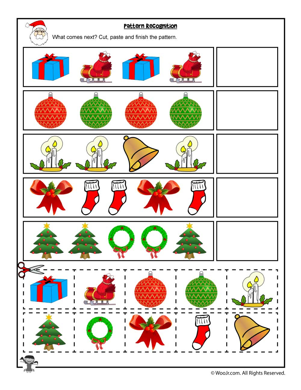 Cut And Paste Christmas Pattern Recognition Worksheet | Woo