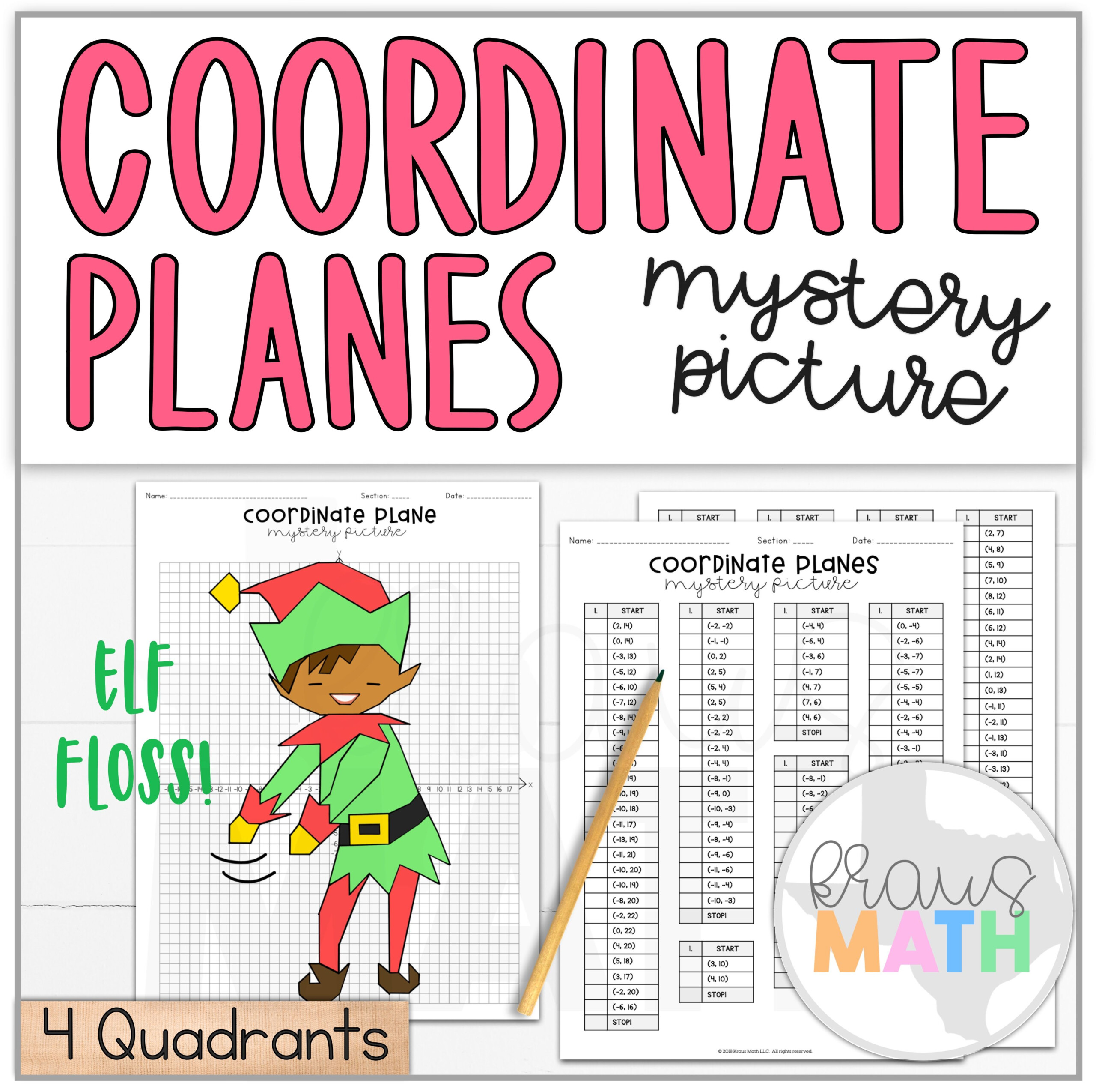 Elf Floss Dance Coordinate Plane Activity (4 Quadrants