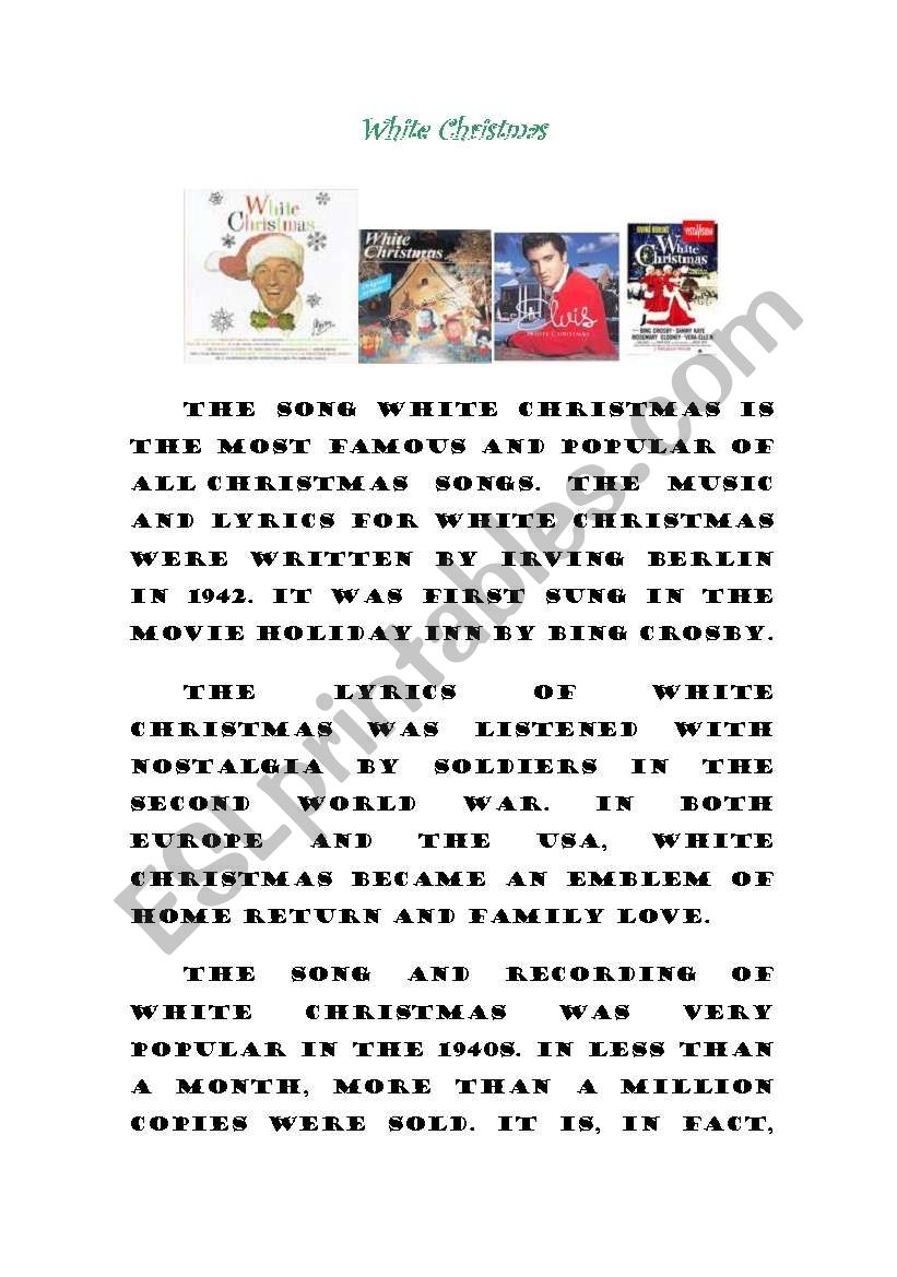 English Worksheets: Song &amp;quot;white Christmas&amp;quot;