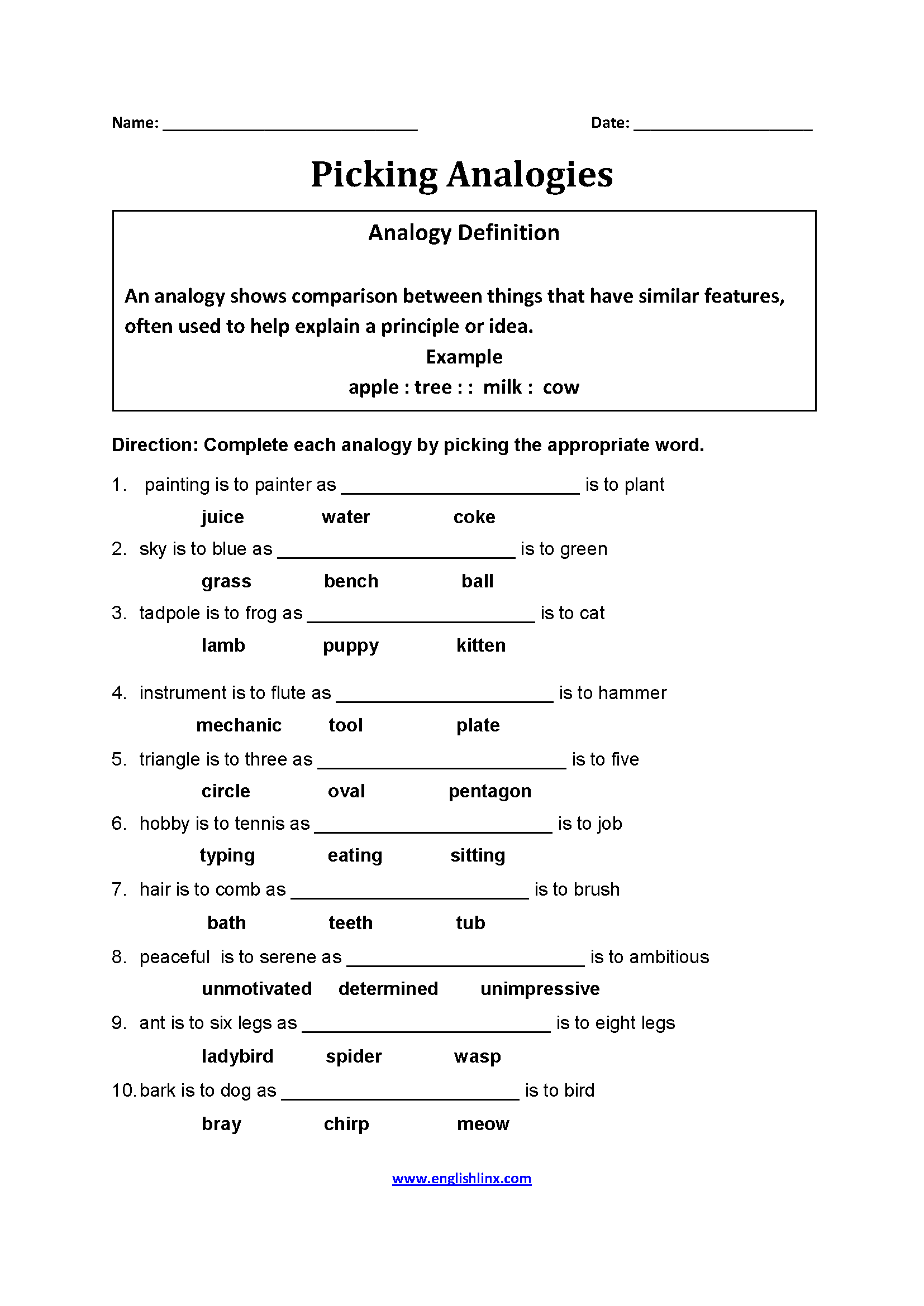 Englishlinx | Analogy Worksheets In 2020 | Word