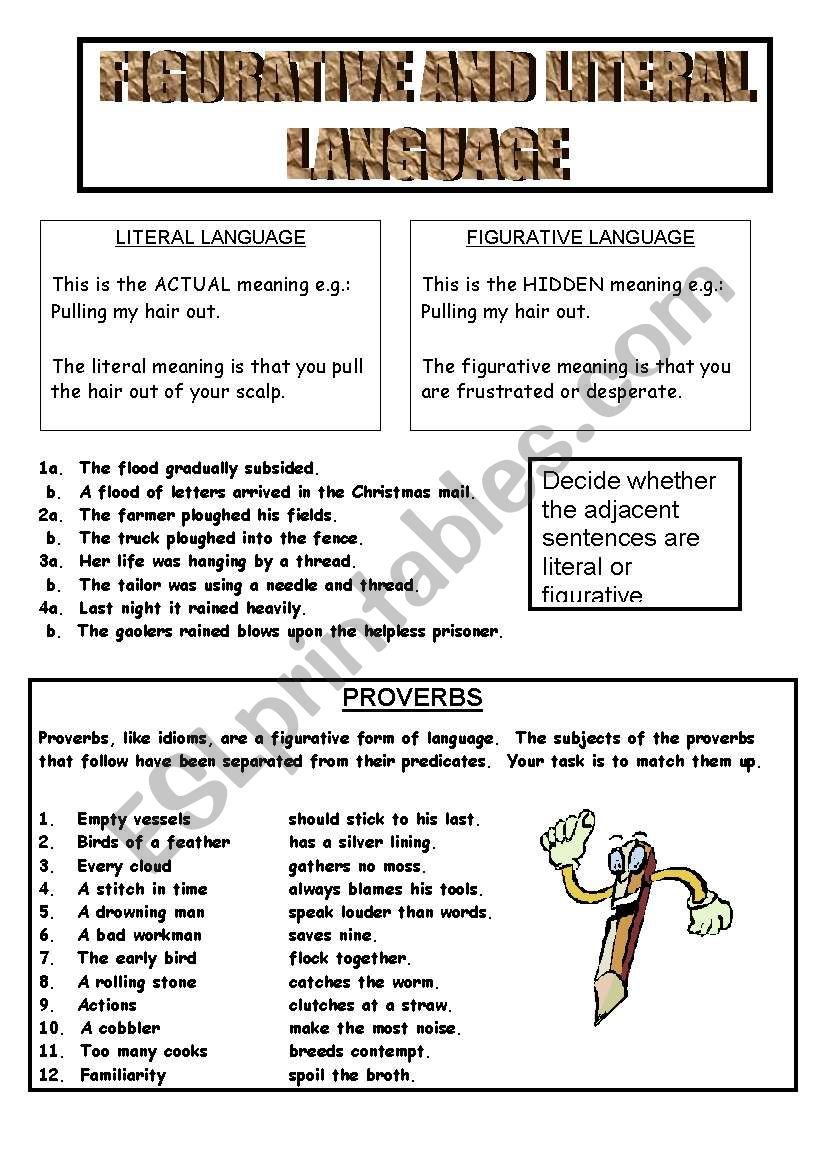 Figurative And Literal Language - Esl Worksheet5312