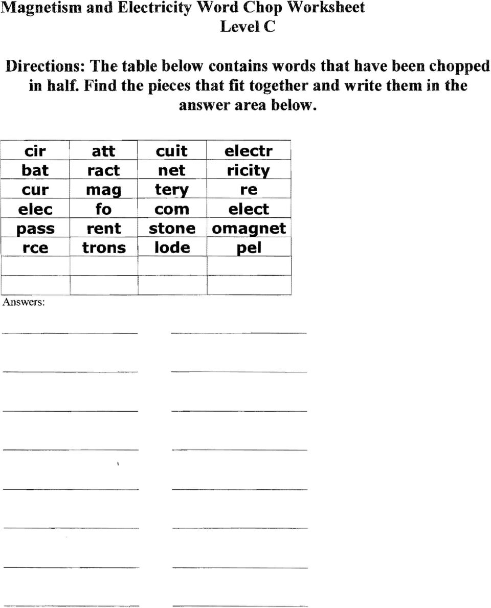 Fourth Grade Homework Packet Magnets And Electricity Due