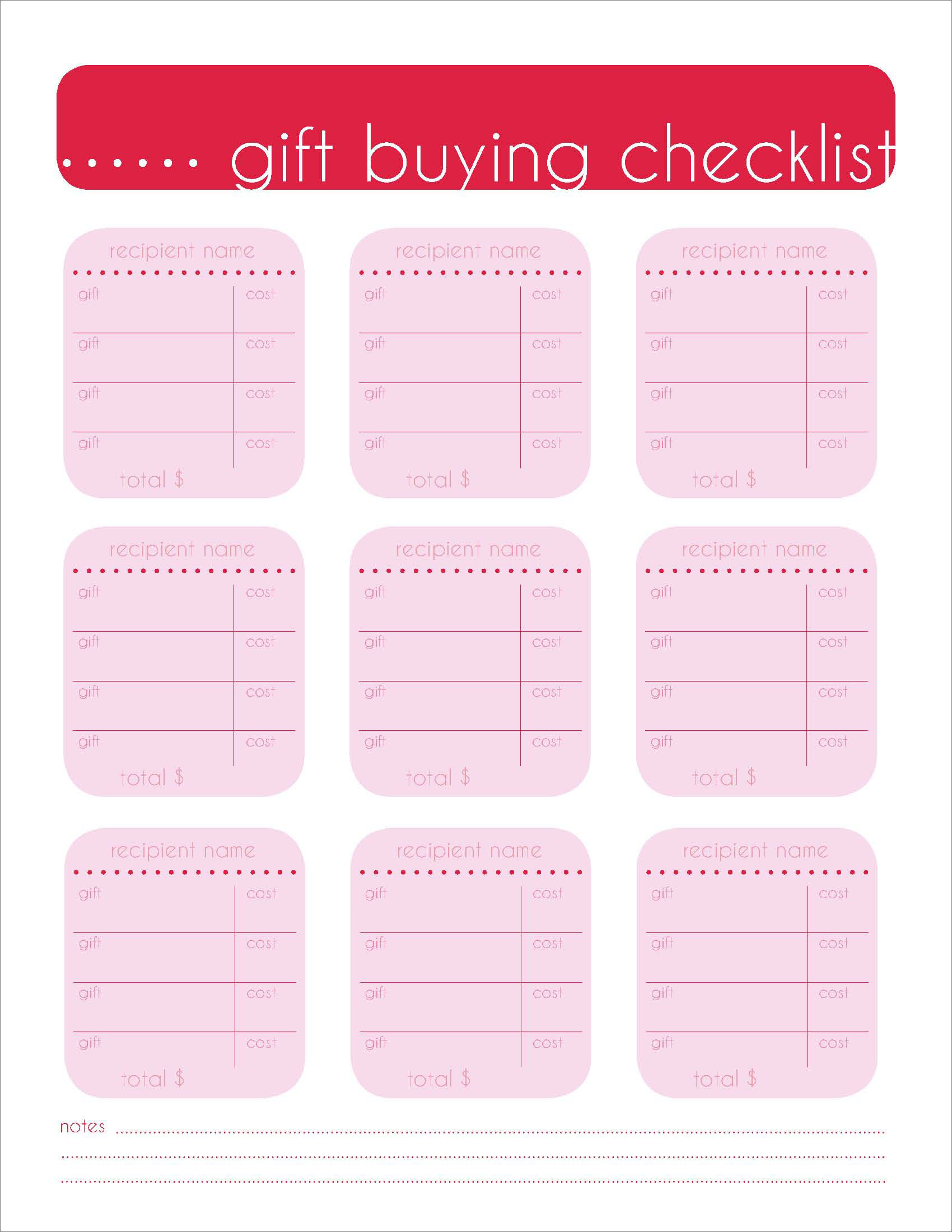 Gift Buying Checklist Free Printable – 29Th And Delight