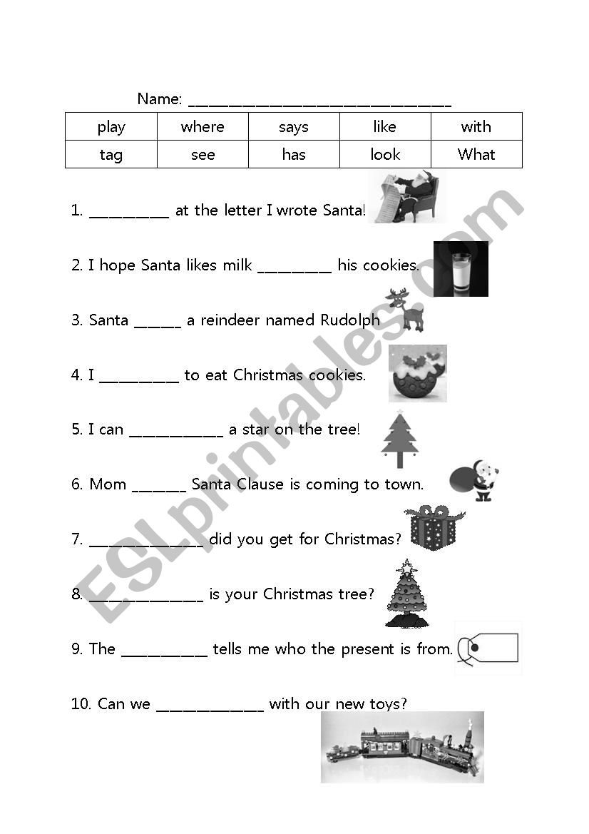 Christmas Fill In The Blank Worksheets