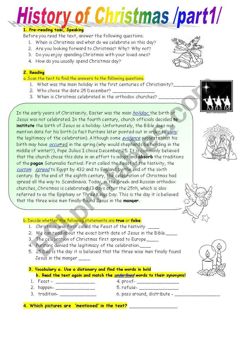 History Of Christmas-Reading Comprehension At Intermediate