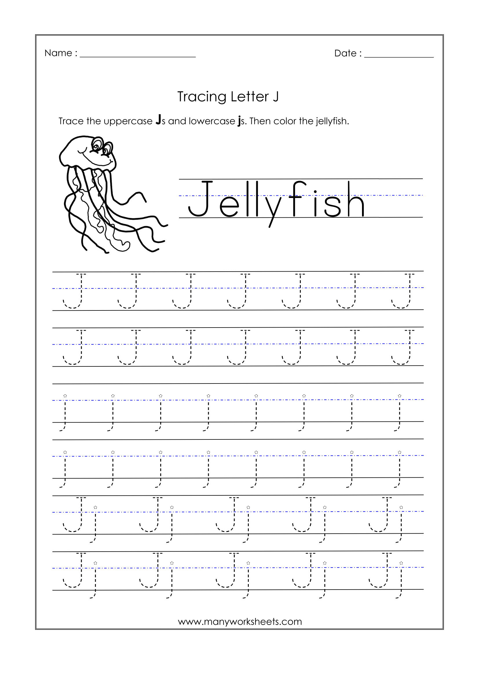 Letter J Worksheets For Kindergarten – Trace Dotted Letters