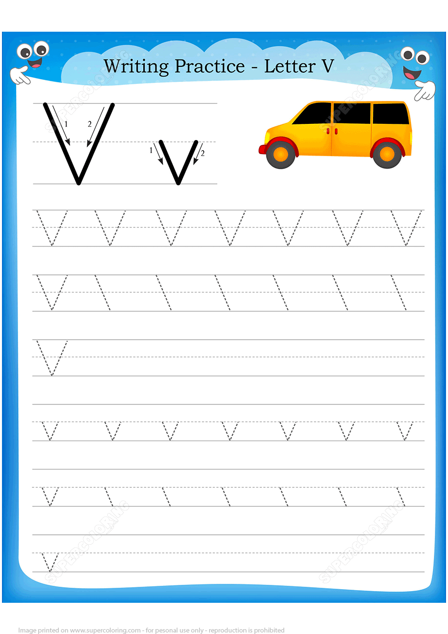 Letter V Is For Van Handwriting Practice Worksheet | Free