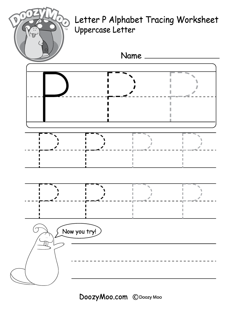 Lowercase Letter &amp;quot;p&amp;quot; Tracing Worksheet - Doozy Moo