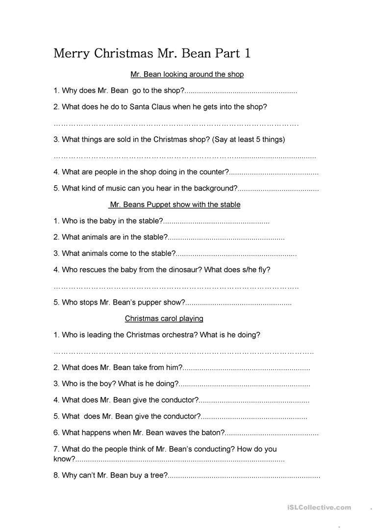 Merry Christmas, Mr Bean - English Esl Worksheets For