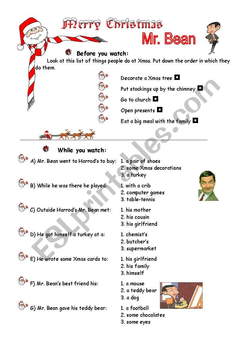 Merry Xmas Mr. Bean - Esl Worksheetportugal