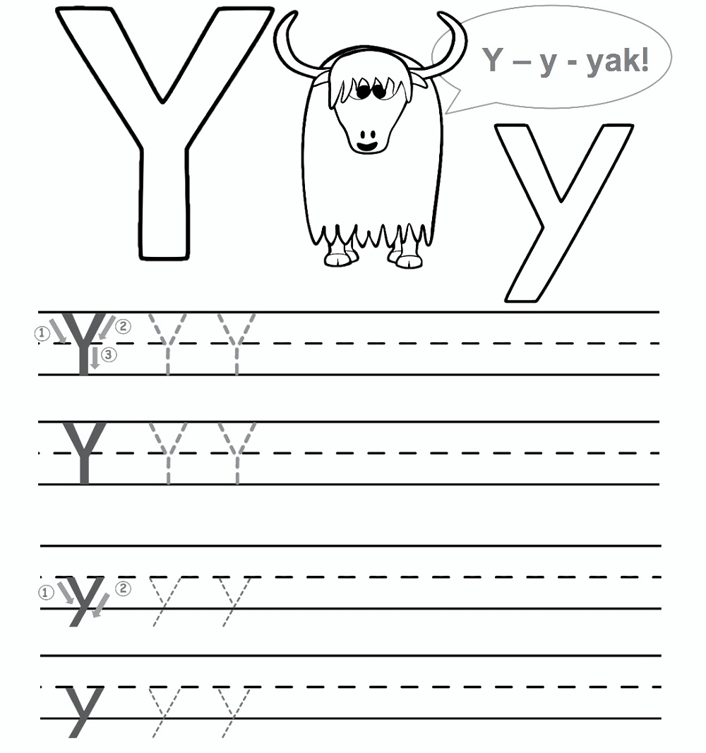 Letter Y Tracing Worksheets - TracingLettersWorksheets.com