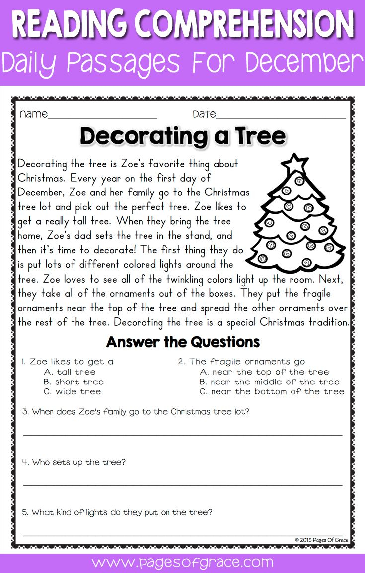 Reading Comprehension Passages And Questions For December