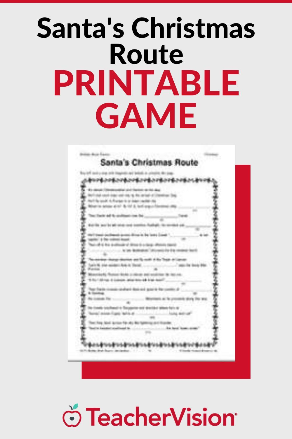 Santa&amp;#039;s Christmas Route: Printable Christmas Game (Grades 3
