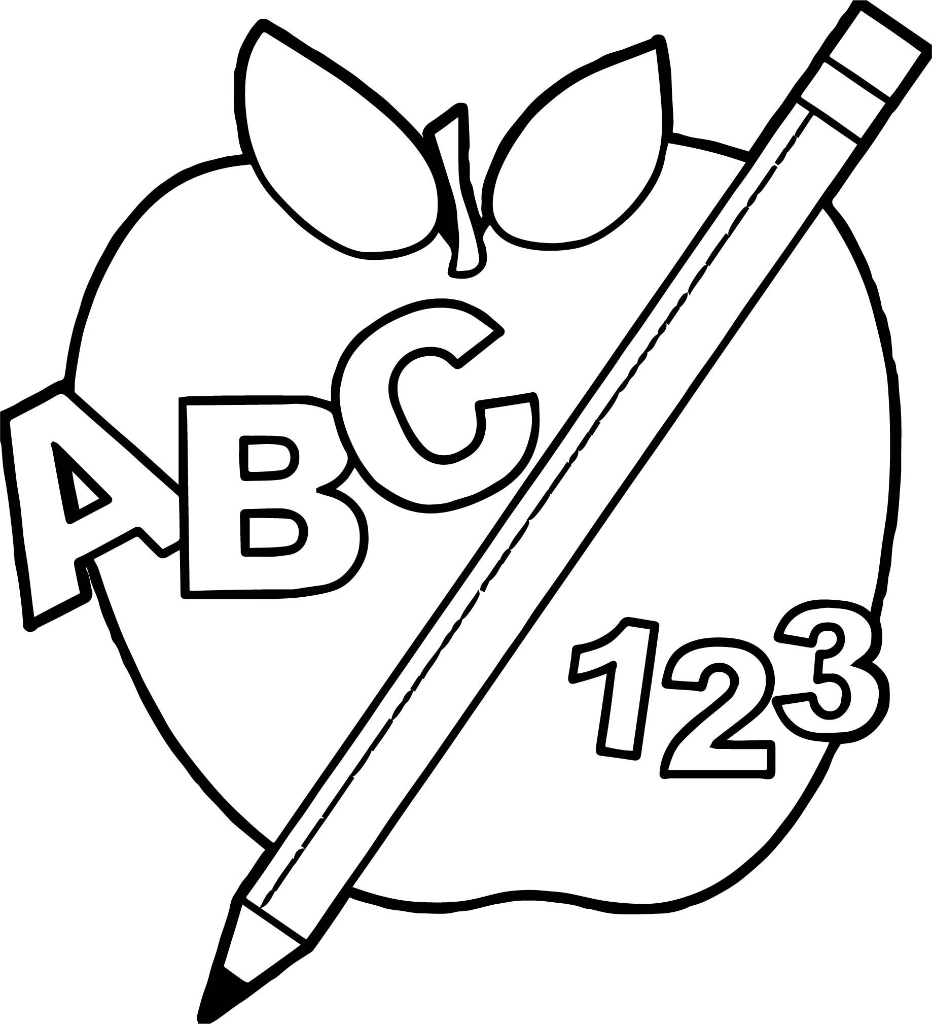 School Back To Apple And Pencil Teach Coloring Abcteach