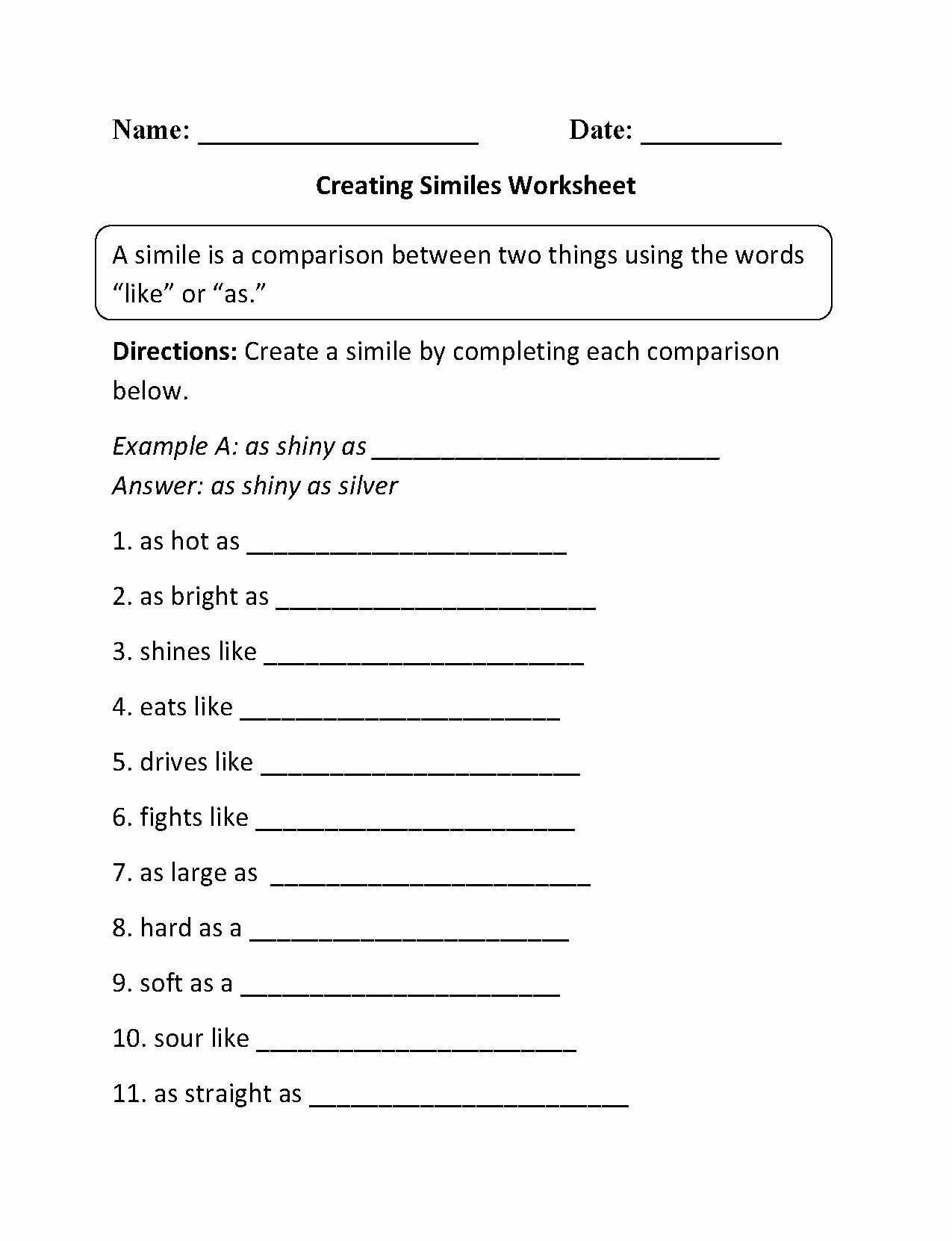 Similes And Metaphors Worksheet Lovely Englishlinx In 2020