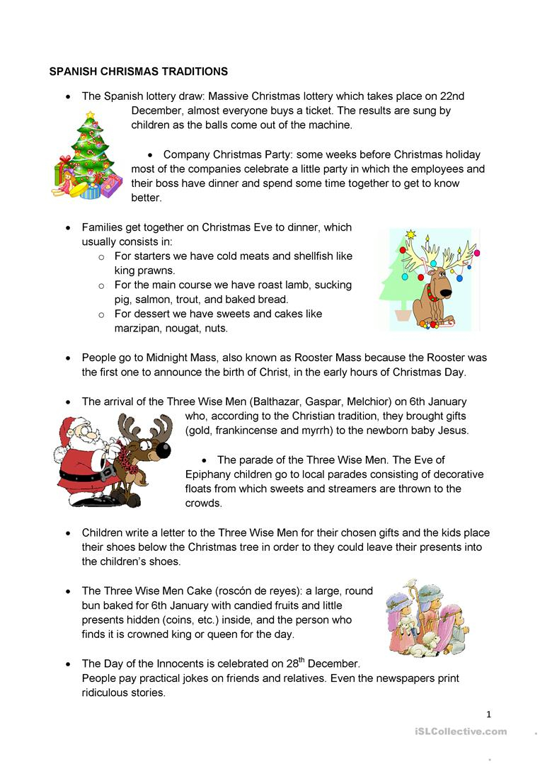 Spanish Christmas Traditions - English Esl Worksheets For