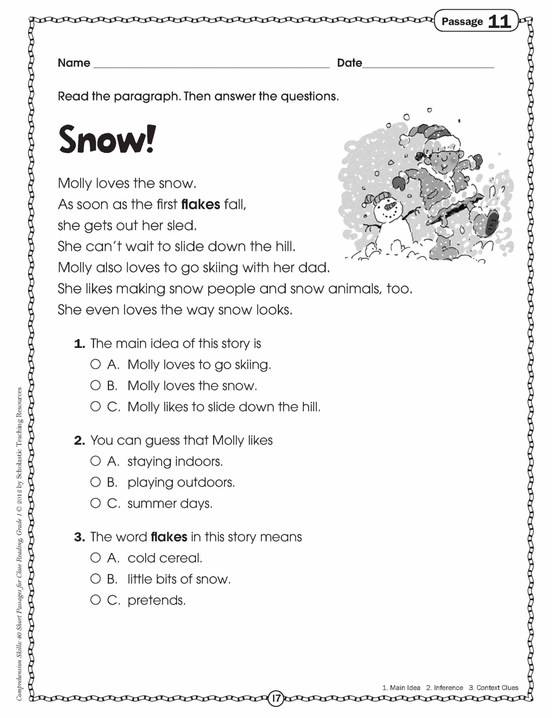 Third Grade Christmas Reading Comprehension Worksheets