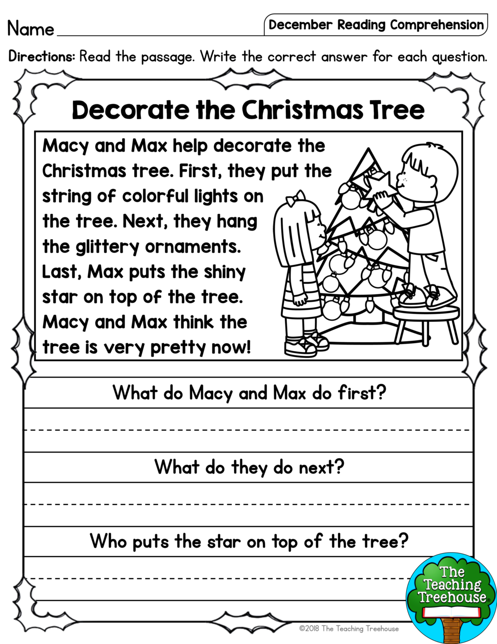 Free Christmas Reading Comprehension Worksheets For 2nd Grade