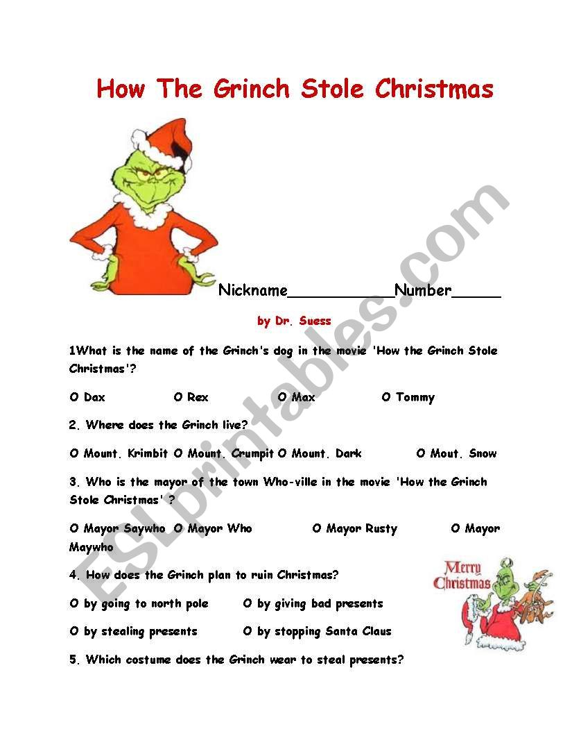 The Grinch Stole Christma Esl Worksheetajarnglyn