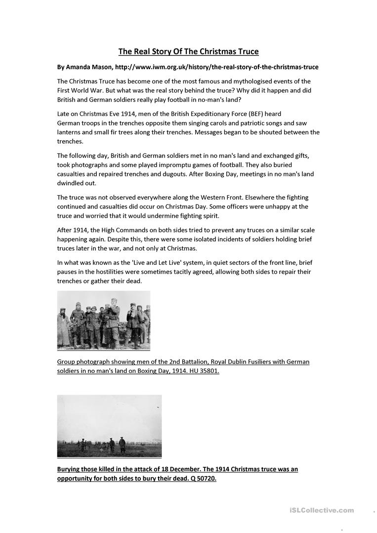 The Real Story Of The Christmas Truce - English Esl