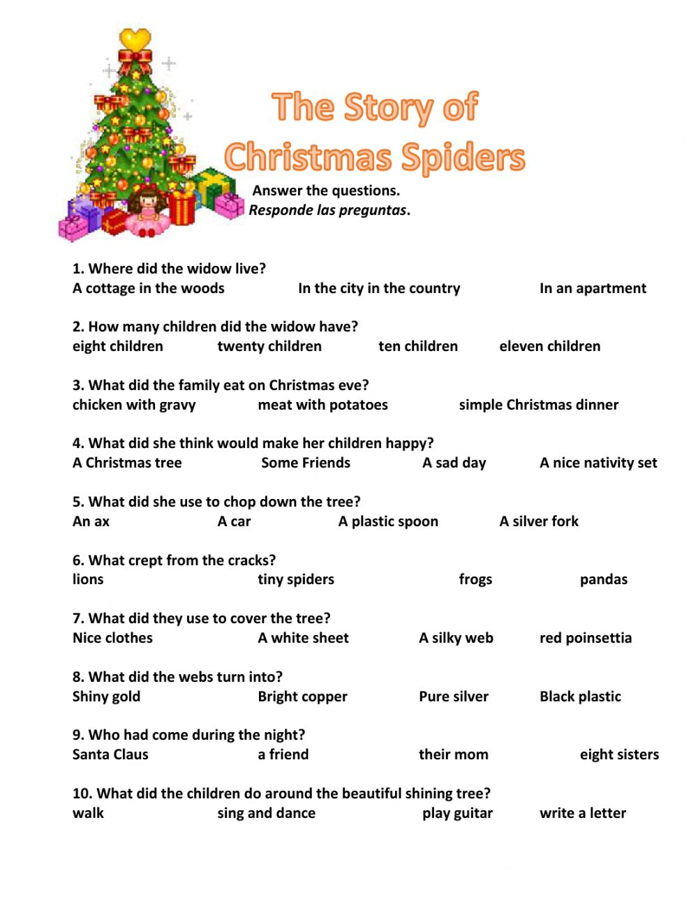 The Story Of Christmas Spiders Worksheet