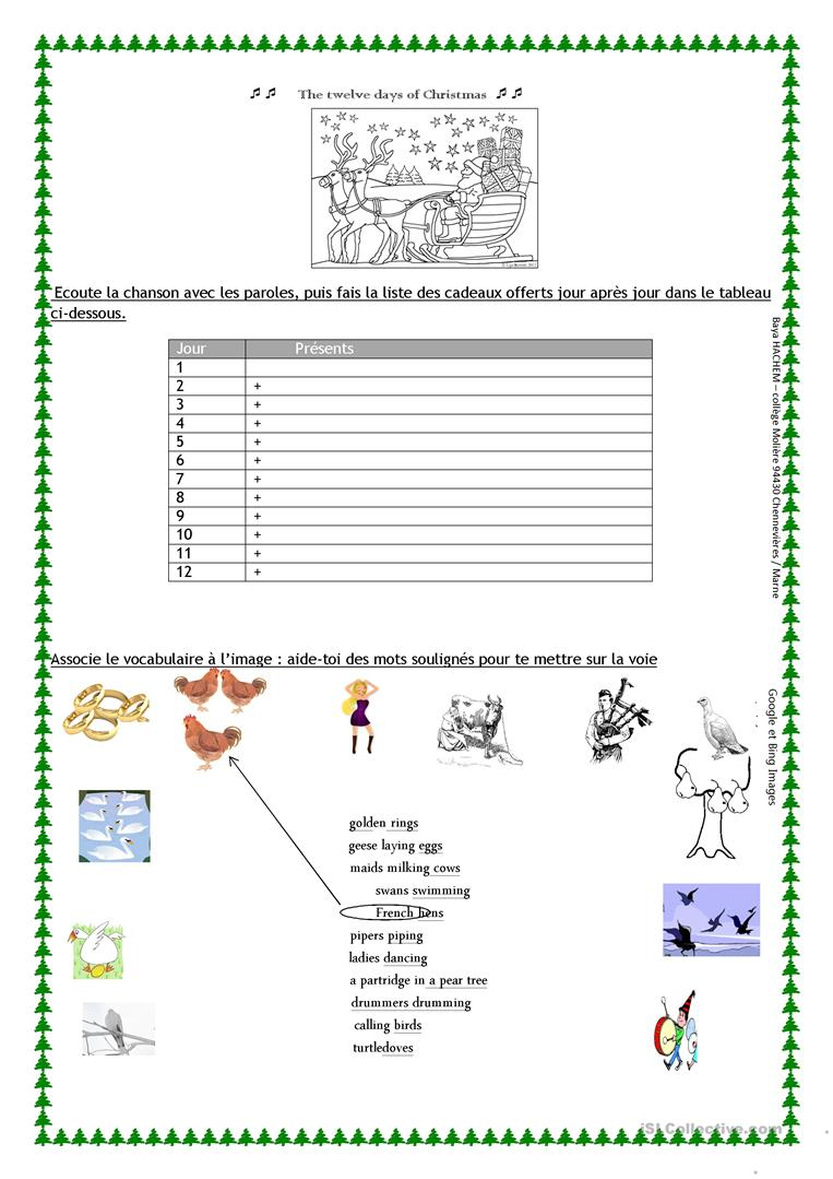 The Twelve Days Of Christmas Worksheet - English Esl