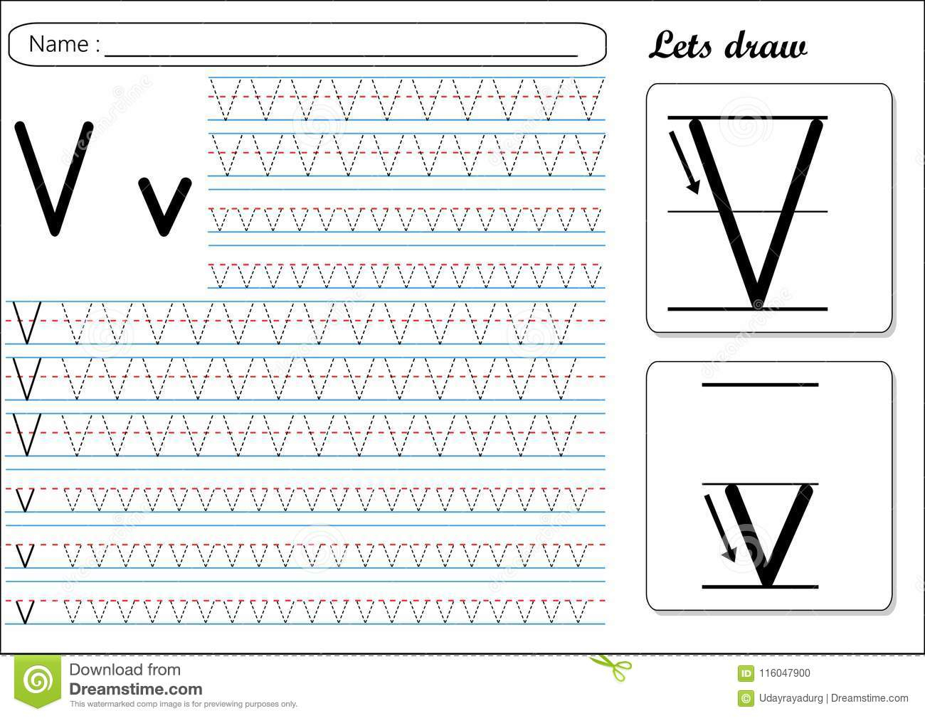 Tracing Worksheet -Vv Stock Vector. Illustration Of Learn