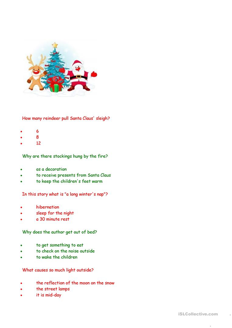 Twas The Night Before Christmas - Comprehension Questions