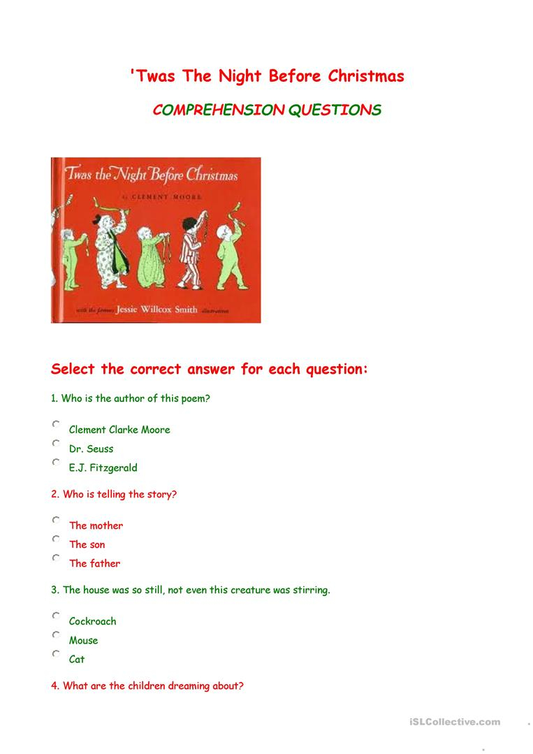 Twas The Night Before Christmas - Comprehension Questions