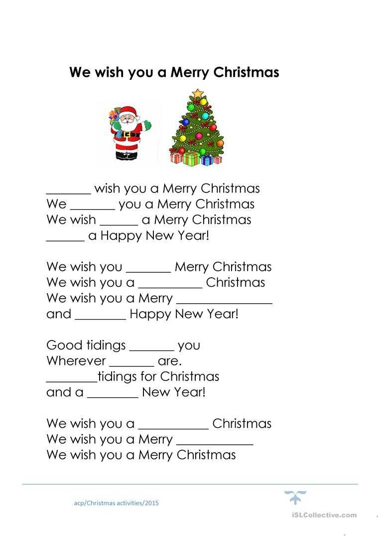 We Wish You A Merry Christmas Cloze - English Esl Worksheets