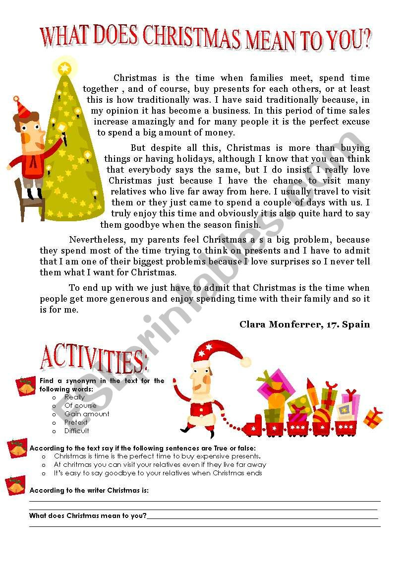 What Does Christmas Mean To You Worksheet