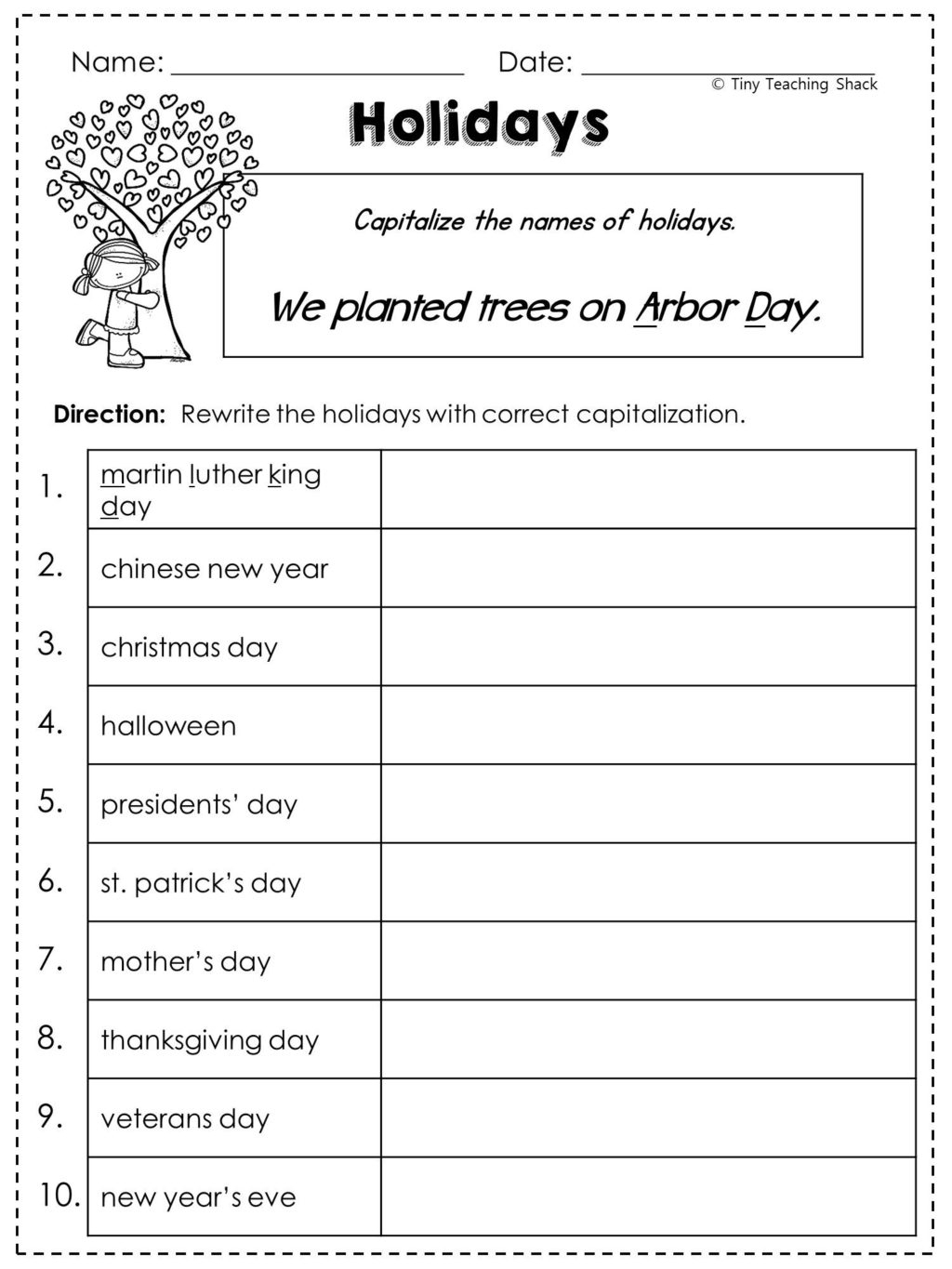 1st Grade Free Printable Capitalization Worksheets